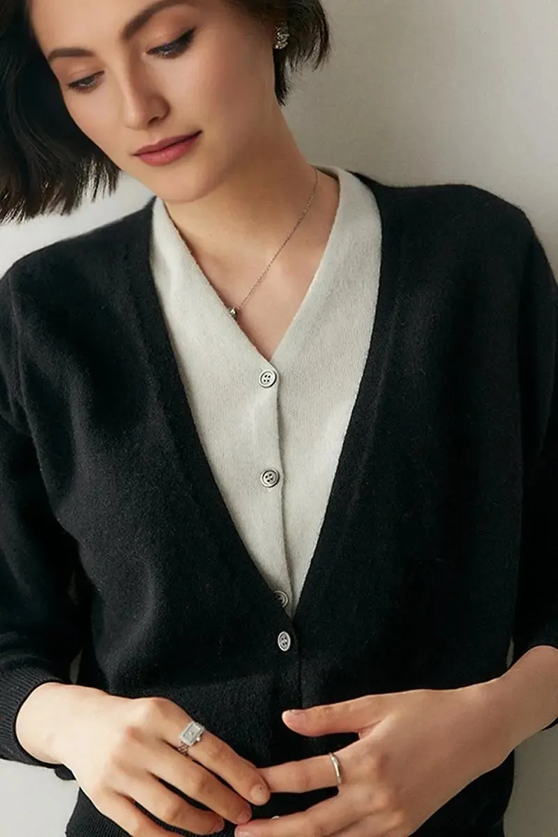 100 Cashmere Layered Colorblocked Cardigan