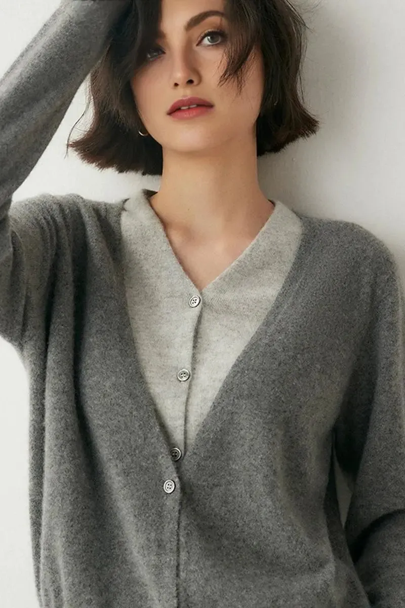 100 Cashmere Layered Colorblocked Cardigan