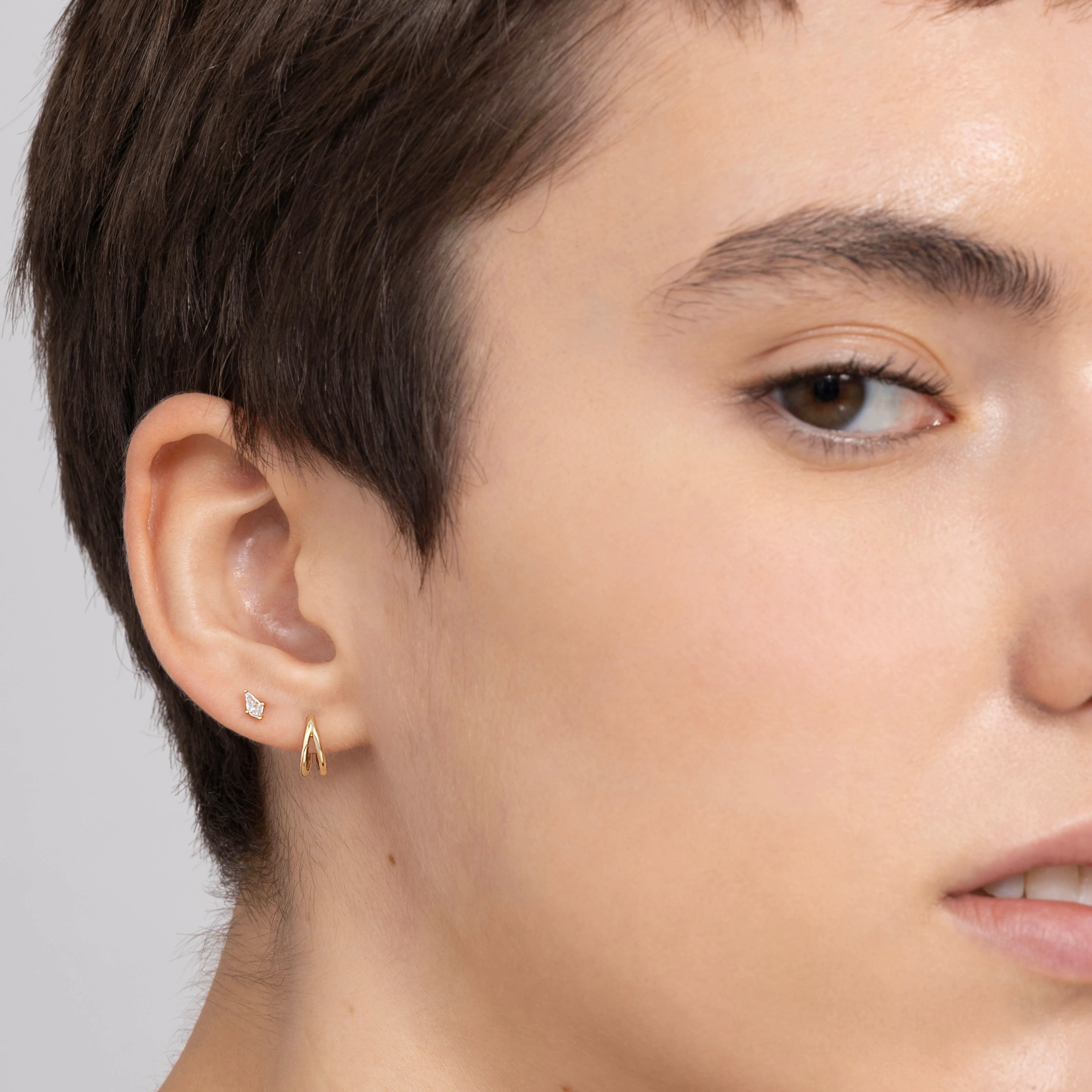 14K Solid Gold Losange Flatback Earring