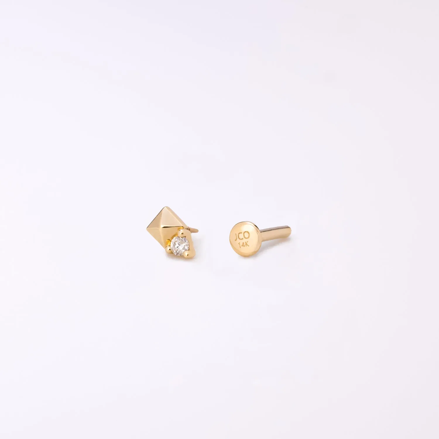 14K Solid Gold Pyramid Diamond Flatback Earring