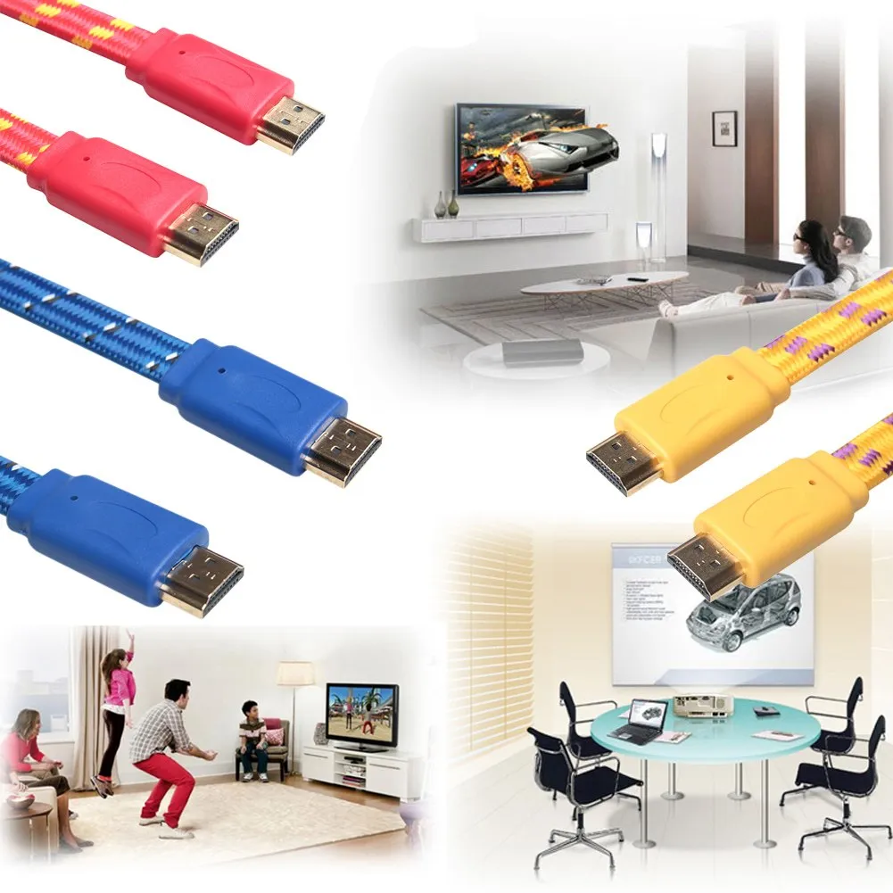 1.8m Copper Core with Woven Mesh Flat Audio Male to Male Video 1080P HDMI Cables 6Ft High Quality