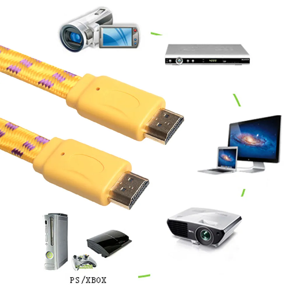 1.8m Copper Core with Woven Mesh Flat Audio Male to Male Video 1080P HDMI Cables 6Ft High Quality