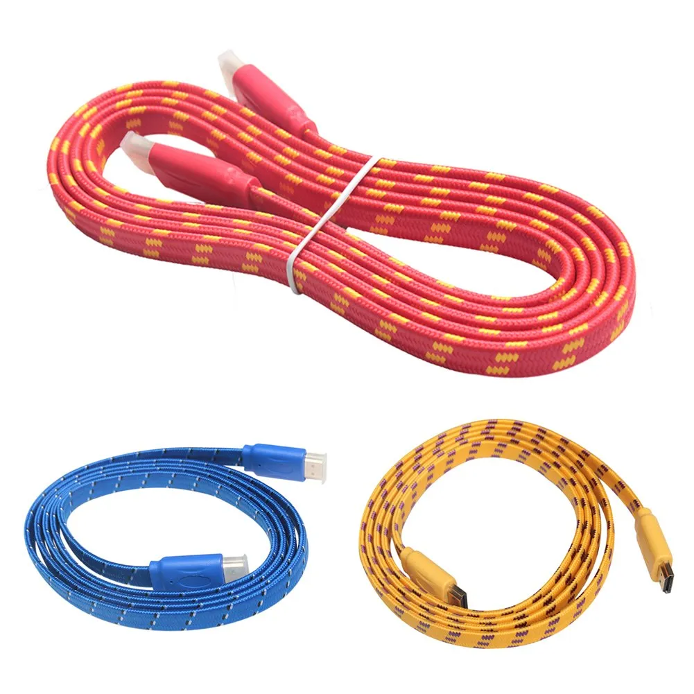 1.8m Copper Core with Woven Mesh Flat Audio Male to Male Video 1080P HDMI Cables 6Ft High Quality