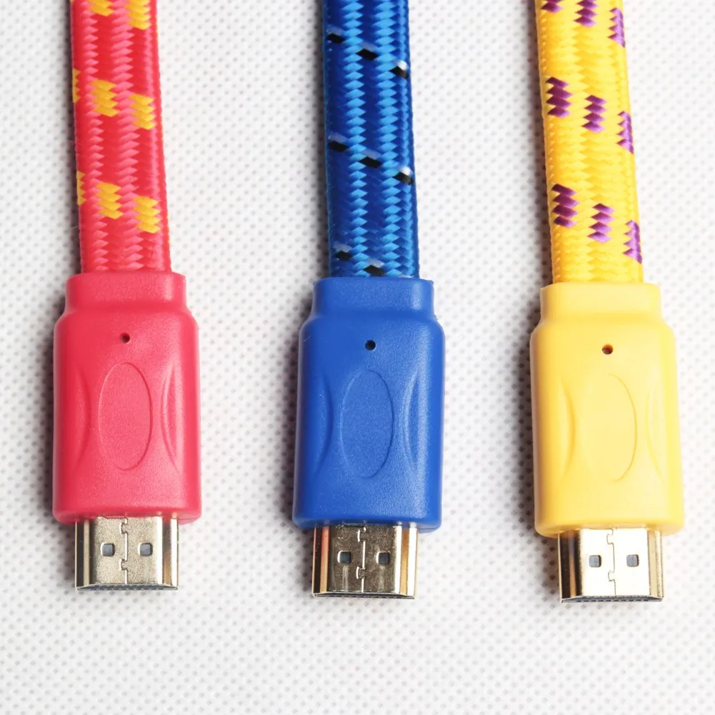 1.8m Copper Core with Woven Mesh Flat Audio Male to Male Video 1080P HDMI Cables 6Ft High Quality