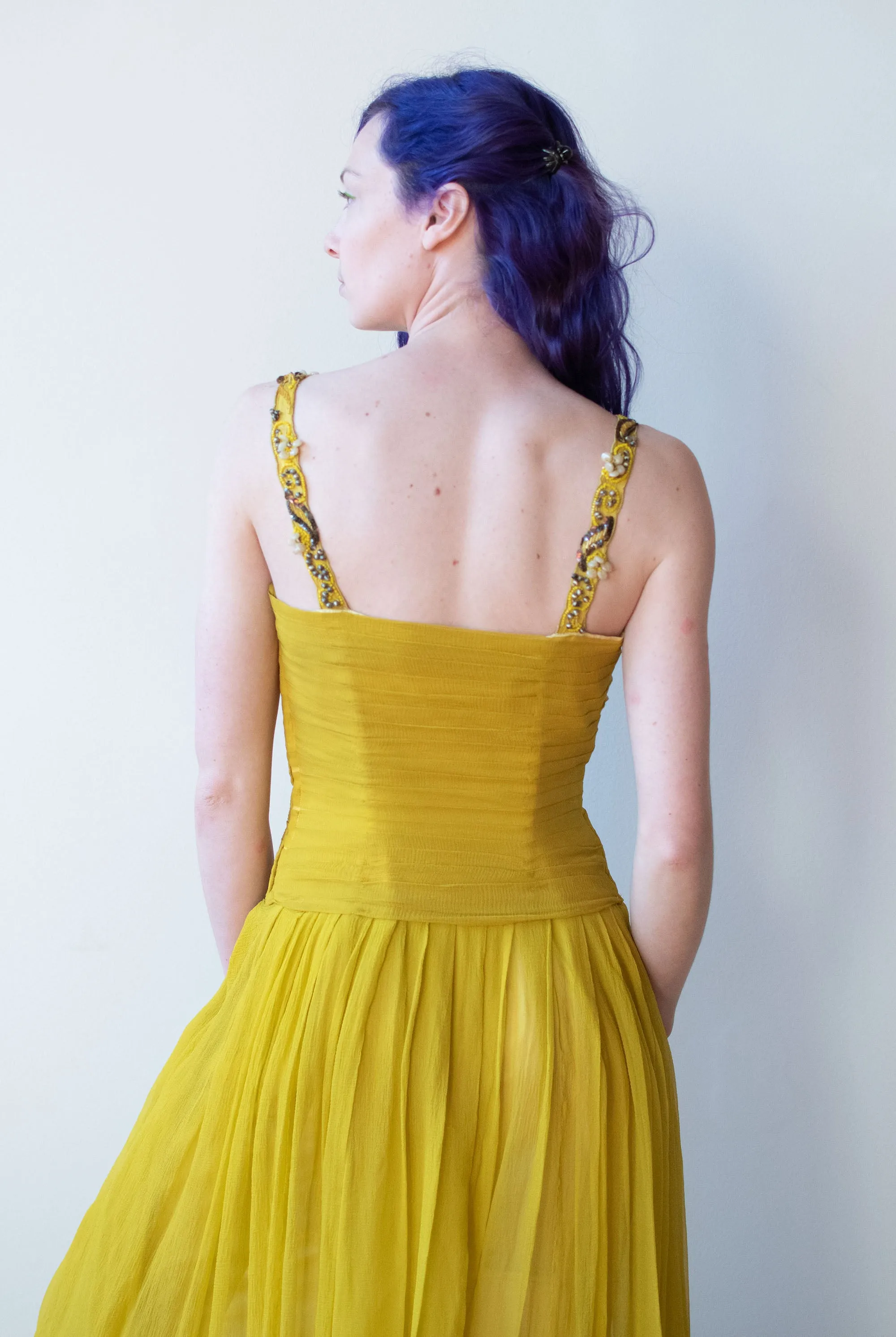 1940s Chartruse Chiffon Gown