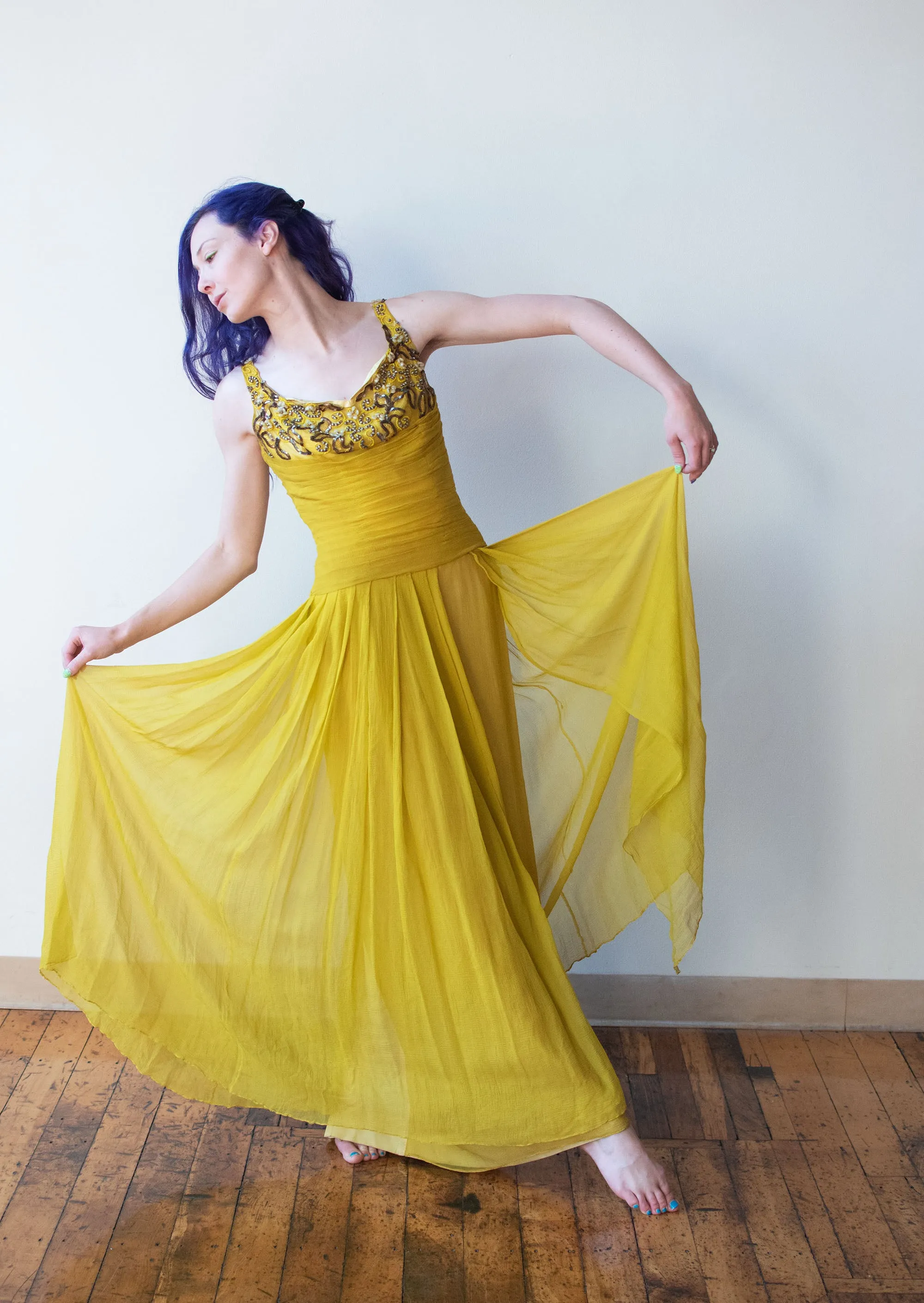 1940s Chartruse Chiffon Gown