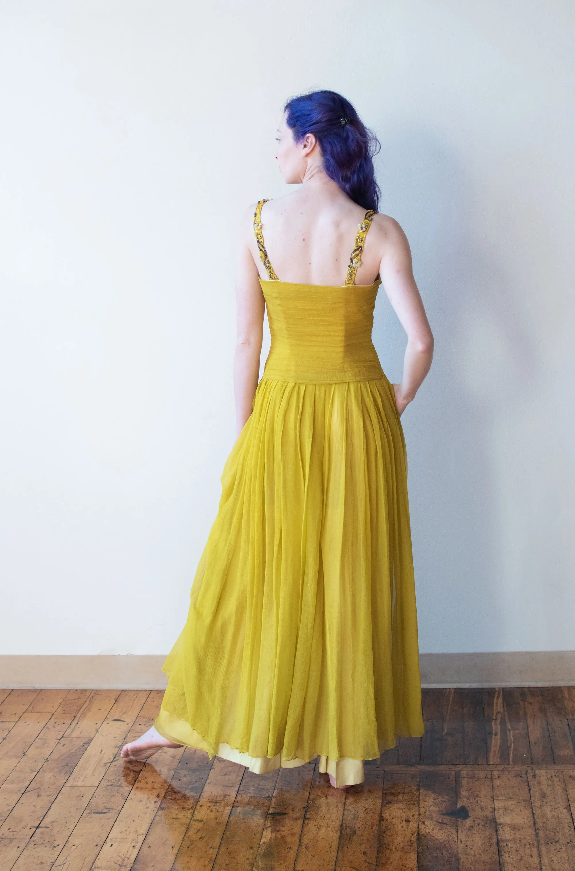1940s Chartruse Chiffon Gown