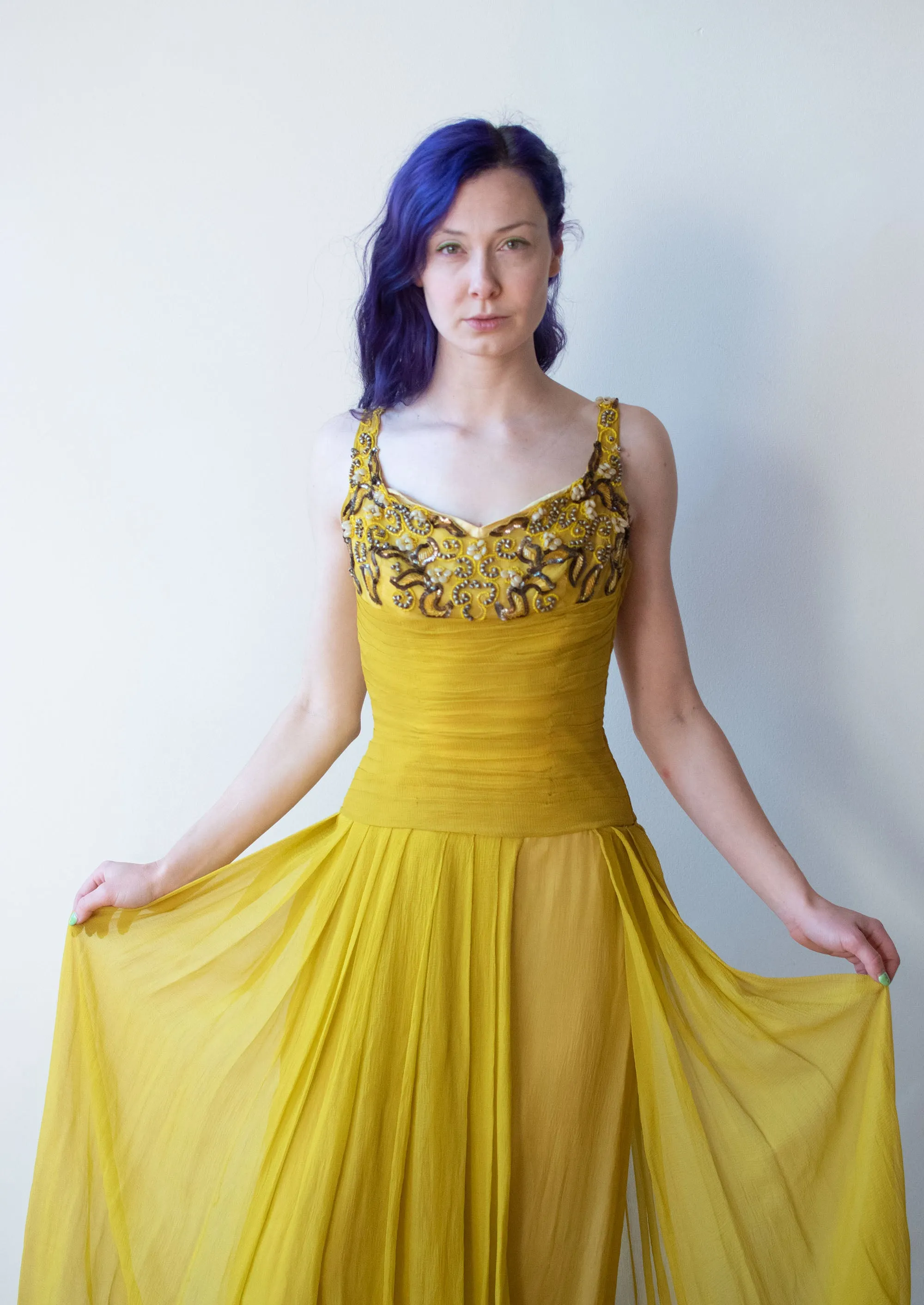 1940s Chartruse Chiffon Gown