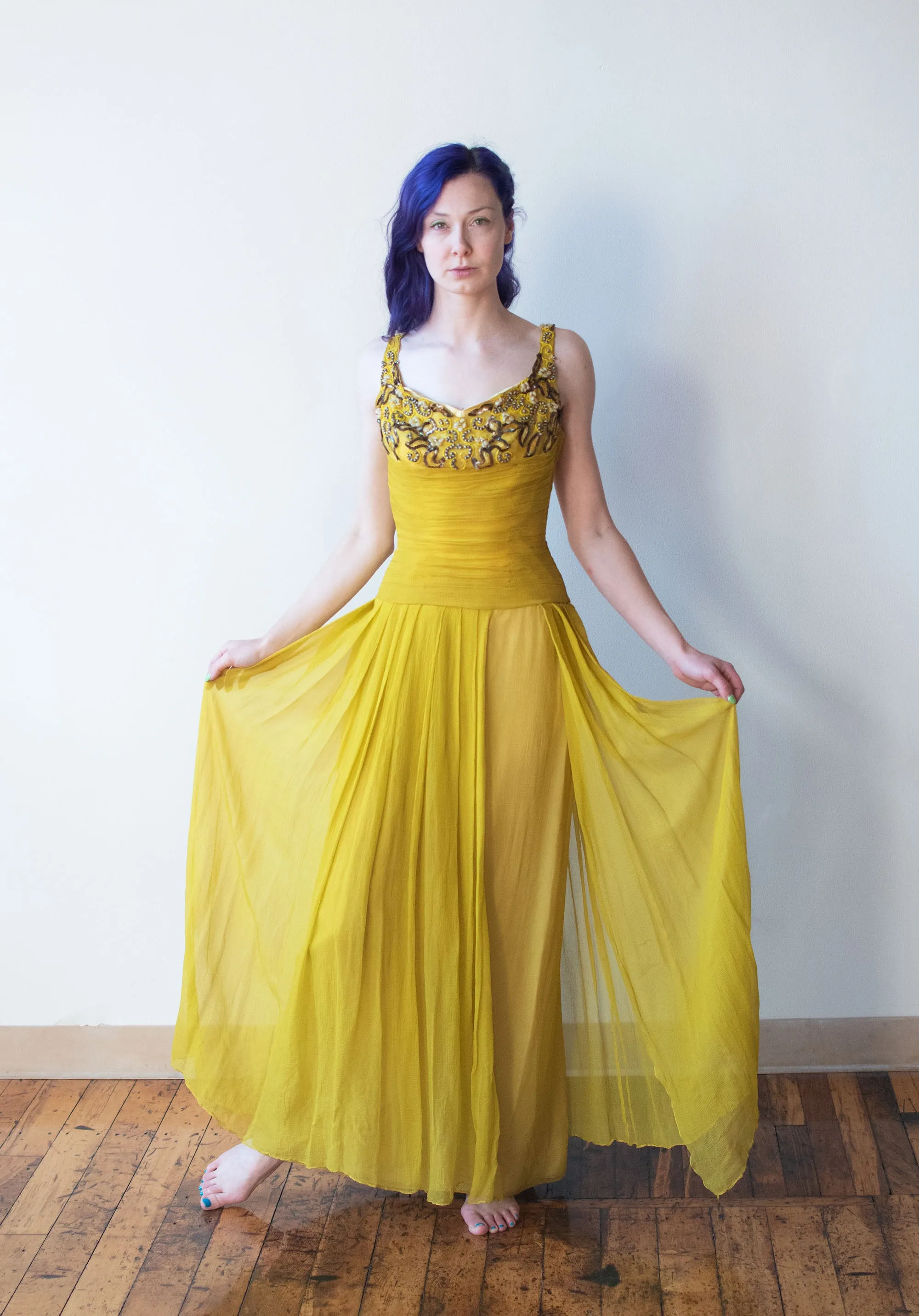 1940s Chartruse Chiffon Gown