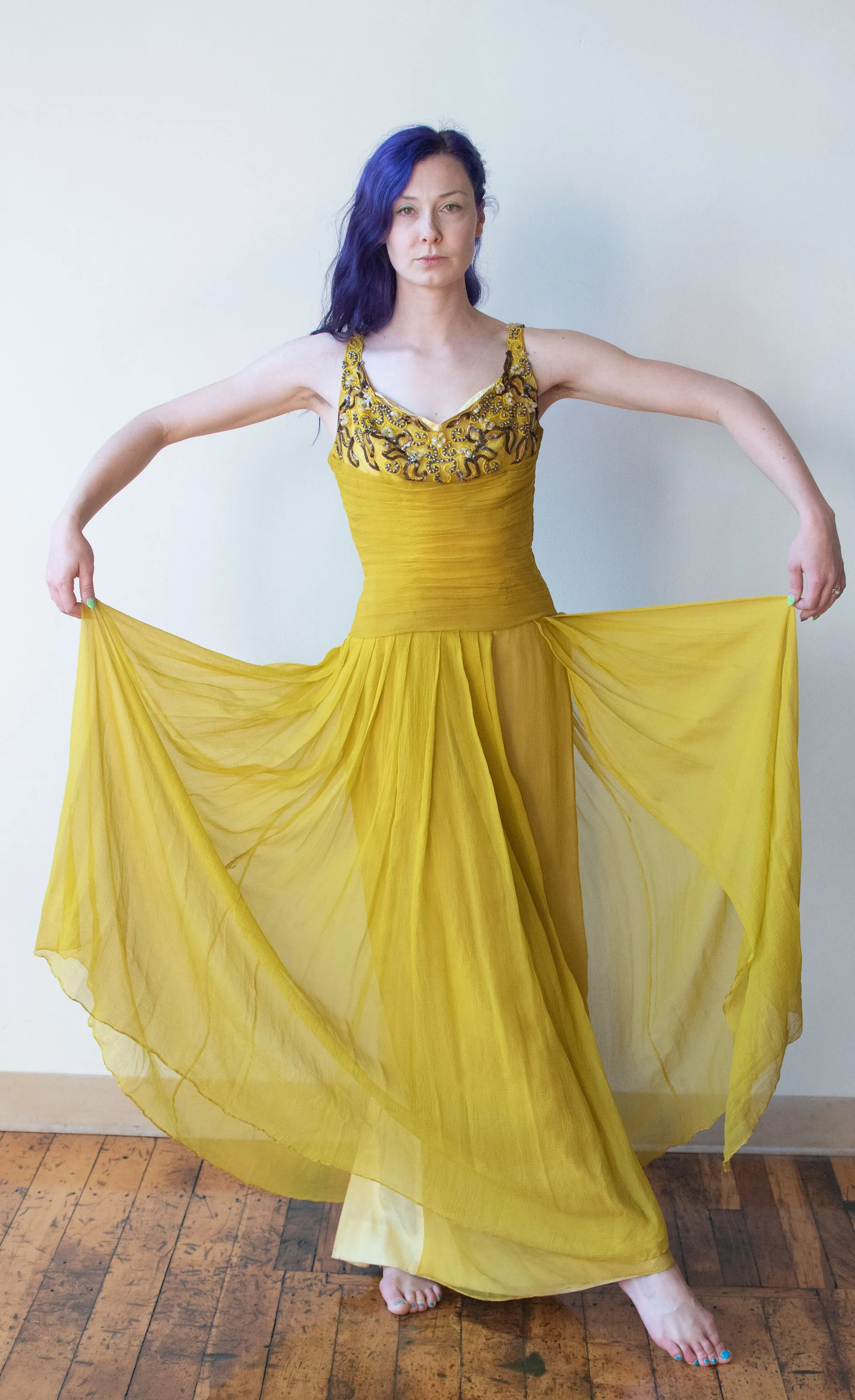1940s Chartruse Chiffon Gown