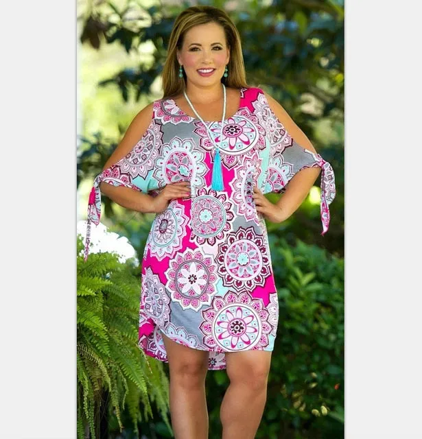 2018 Spring Summer Dresses Women's Cotton Plus Size Bandage Dress Sexy Party Off Shoulder O Neck Knee Dress Large Size XL-6XL