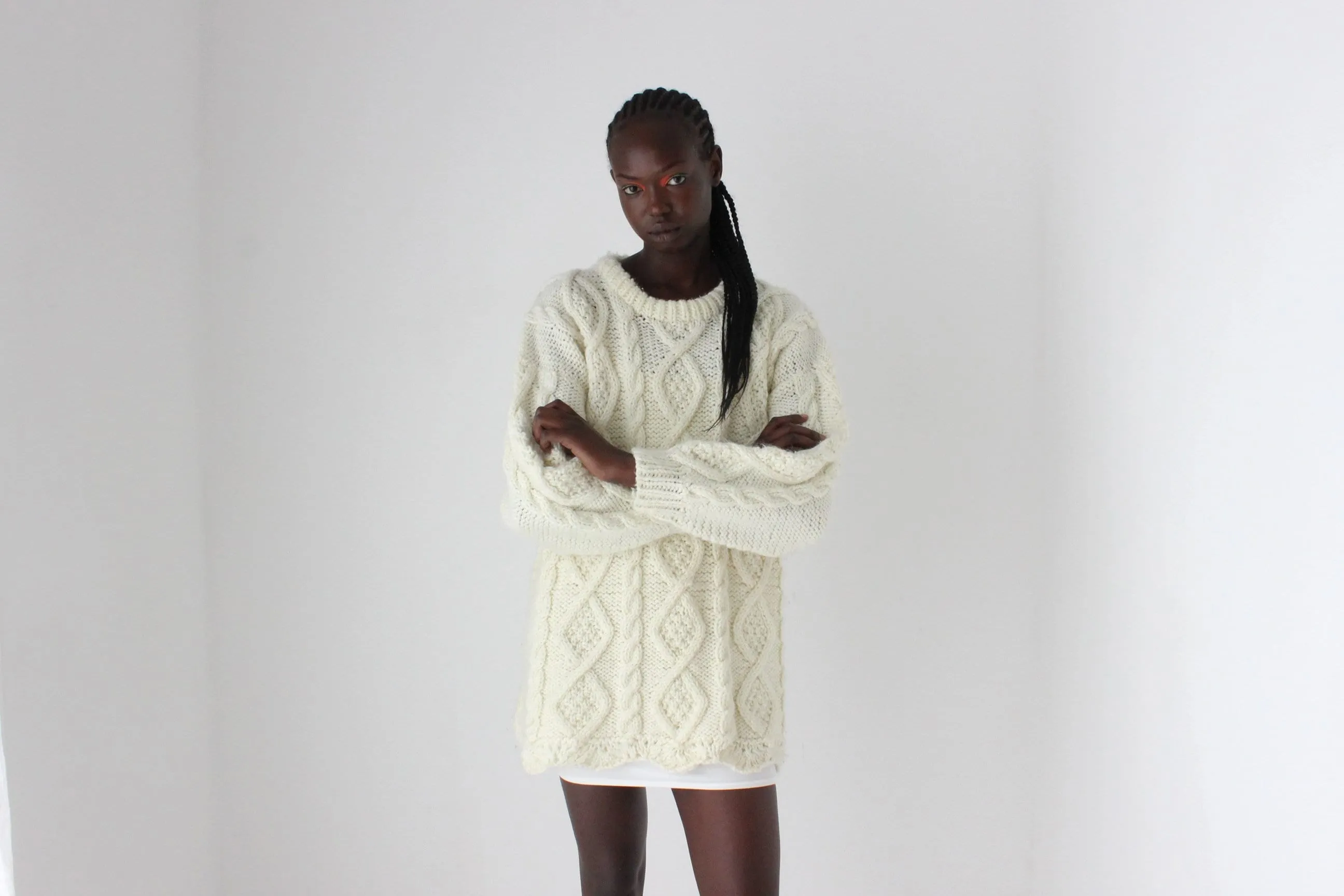 80s Chunky Cable Knit Sweater Dress