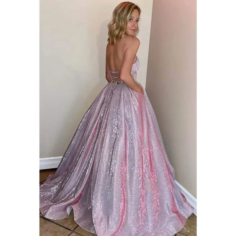 A-line Sweetheart Sparkle Prom Dress with Pockets