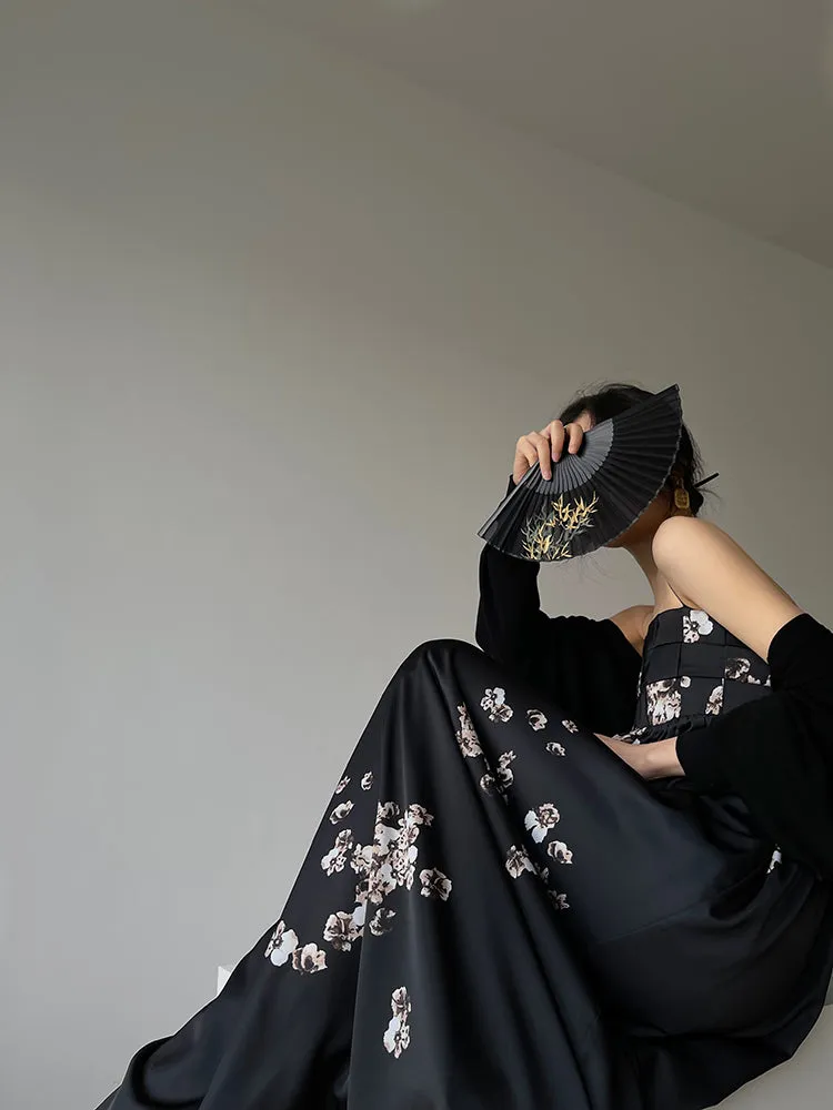 Aconiconi｜Luxury French japanese retro print tube top suspender loose dress - Kimiko
