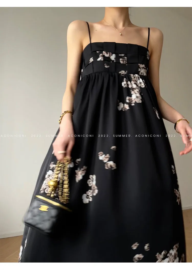 Aconiconi｜Luxury French japanese retro print tube top suspender loose dress - Kimiko
