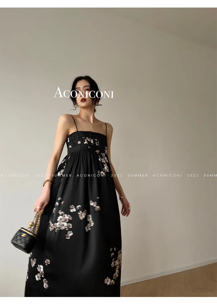 Aconiconi｜Luxury French japanese retro print tube top suspender loose dress - Kimiko