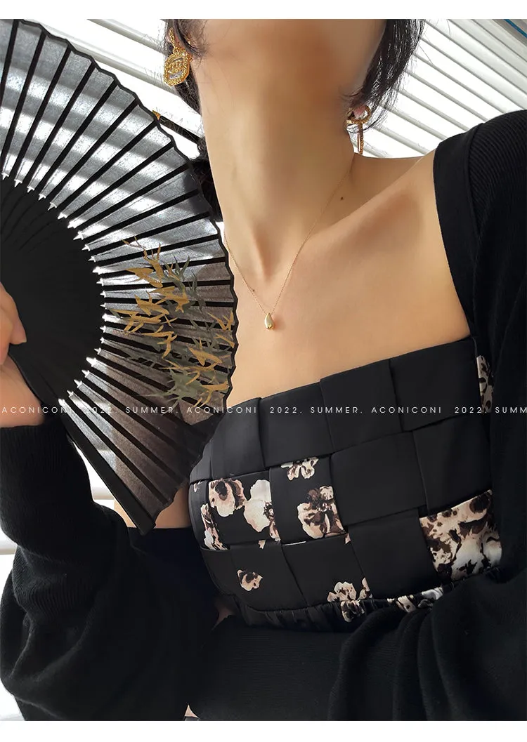 Aconiconi｜Luxury French japanese retro print tube top suspender loose dress - Kimiko