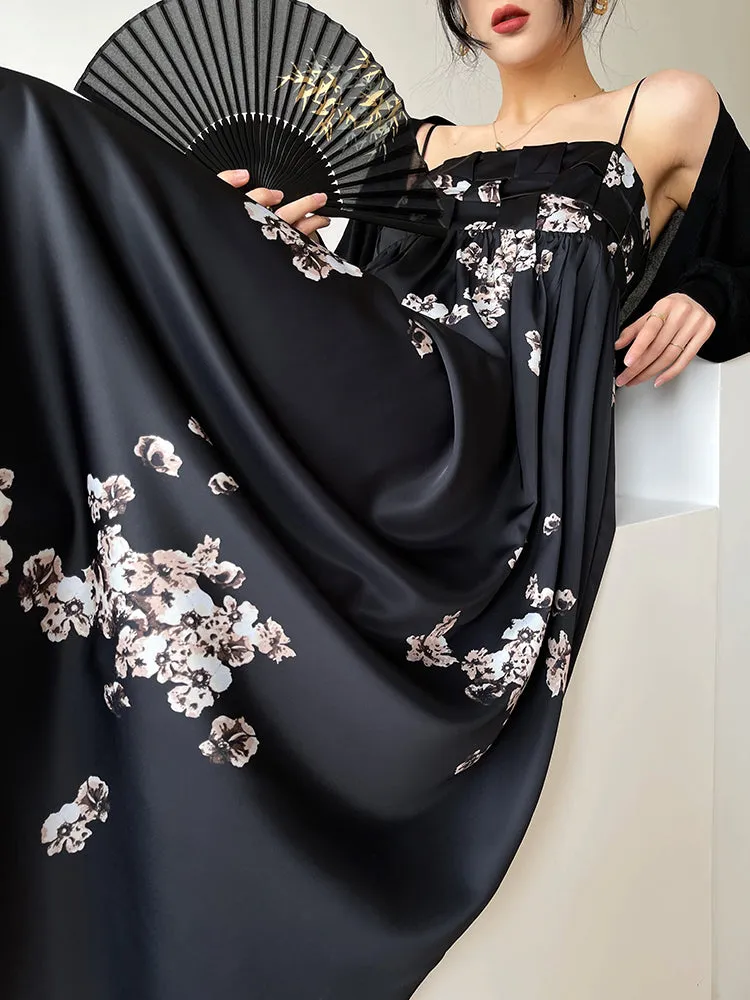Aconiconi｜Luxury French japanese retro print tube top suspender loose dress - Kimiko