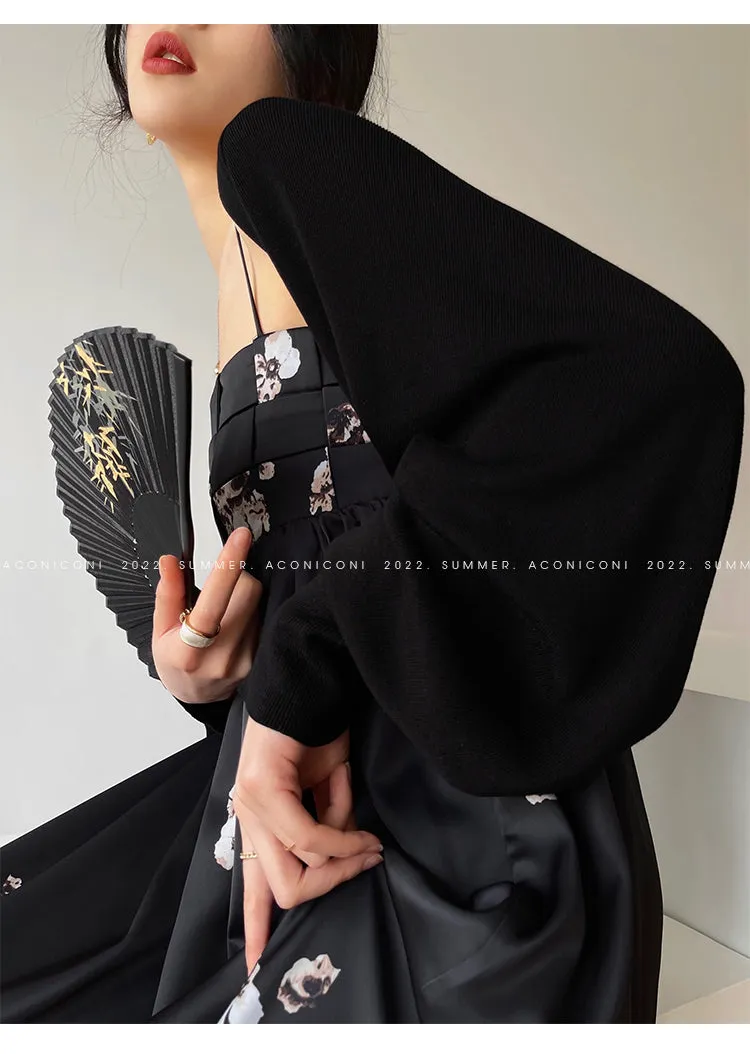 Aconiconi｜Luxury French japanese retro print tube top suspender loose dress - Kimiko