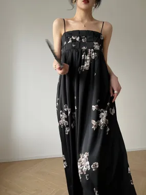 Aconiconi｜Luxury French japanese retro print tube top suspender loose dress - Kimiko
