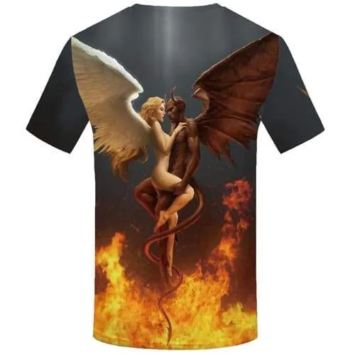 Angel T shirts Men Yinyang Tshirts Novelty Flame T shirts Funny Feather Tshirt Printed Skull T-shirts Graphic Short Sleeve