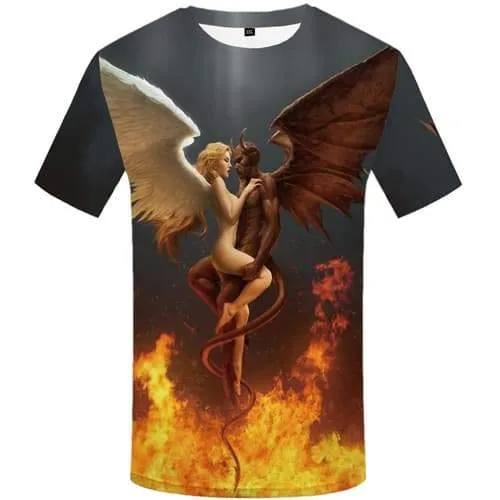 Angel T shirts Men Yinyang Tshirts Novelty Flame T shirts Funny Feather Tshirt Printed Skull T-shirts Graphic Short Sleeve