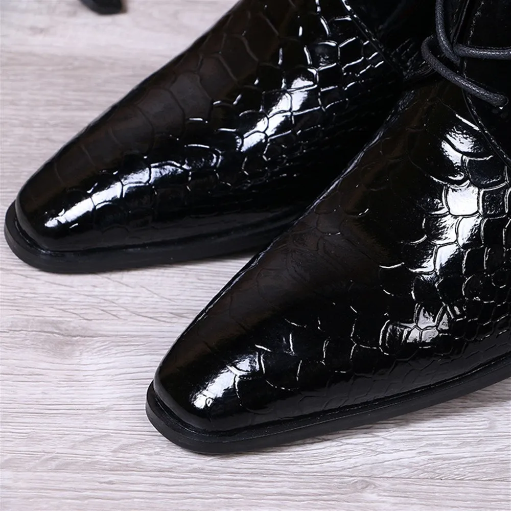 Animal Pattern Lace Up Pointed Formal Shoes