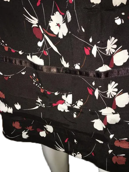 Anne Klein Black Silk Skirt with Floral Print Size 12 SKU 000094