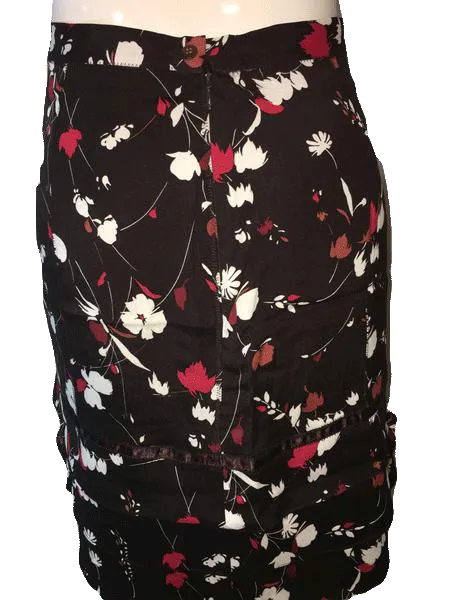 Anne Klein Black Silk Skirt with Floral Print Size 12 SKU 000094