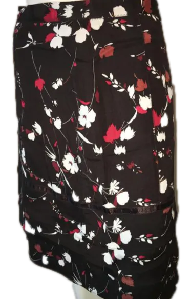 Anne Klein Black Silk Skirt with Floral Print Size 12 SKU 000094