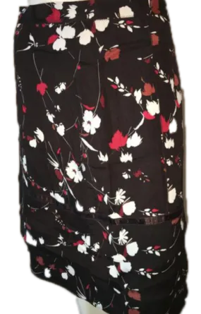 Anne Klein Black Silk Skirt with Floral Print Size 12 SKU 000094