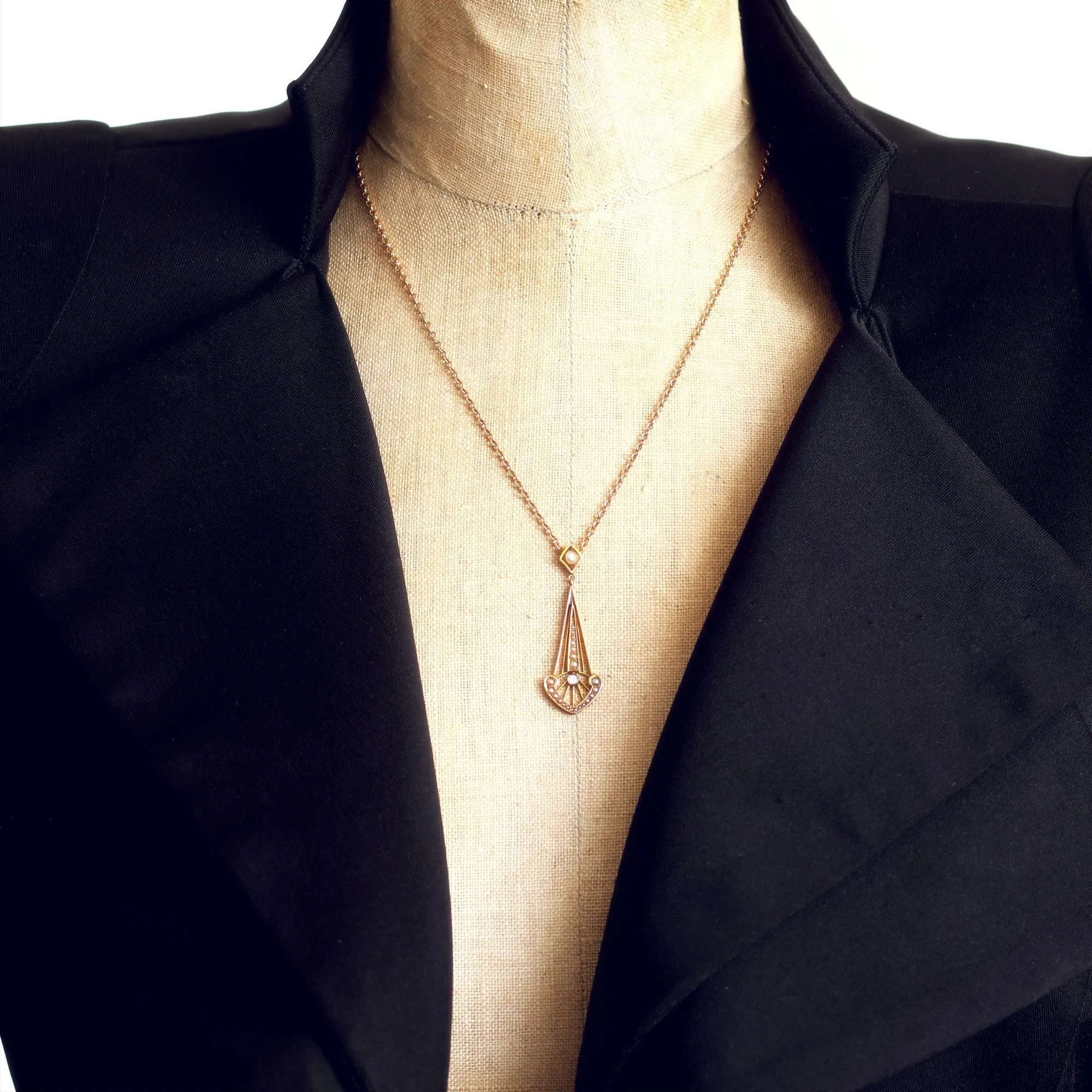 Antique Art Nouveau Diamond & Wild Seed Pearl Pendant