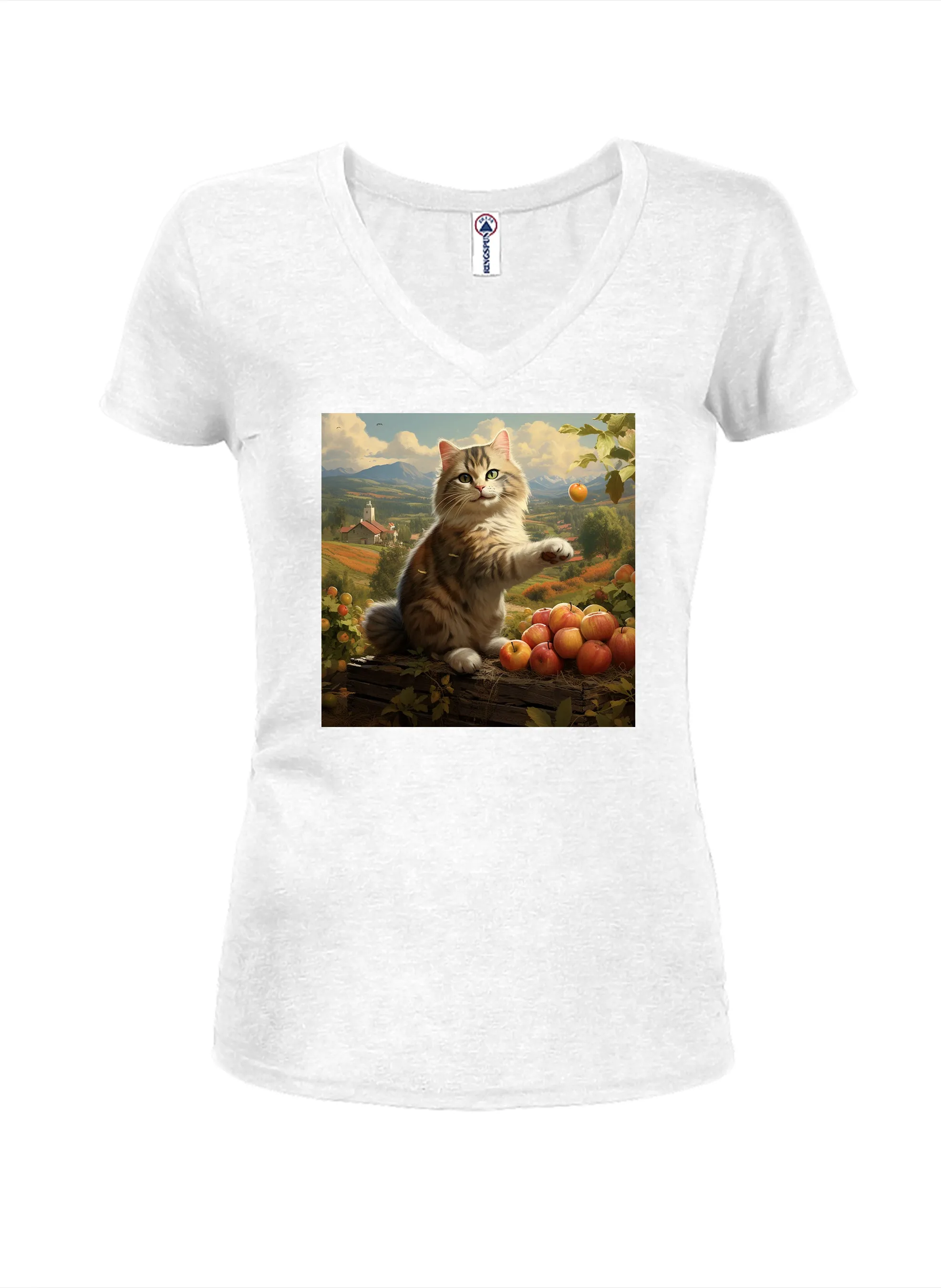 Apple Cat Juniors V Neck T-Shirt