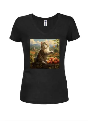 Apple Cat Juniors V Neck T-Shirt