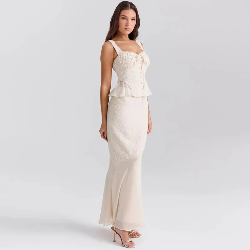 Aurora - Lace Peplum Maxi Dress