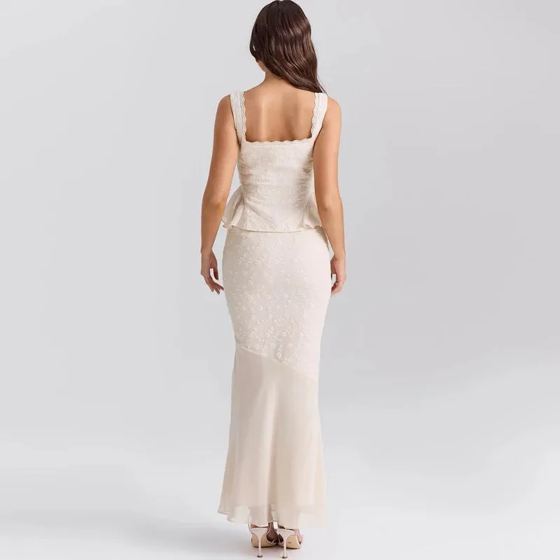 Aurora - Lace Peplum Maxi Dress