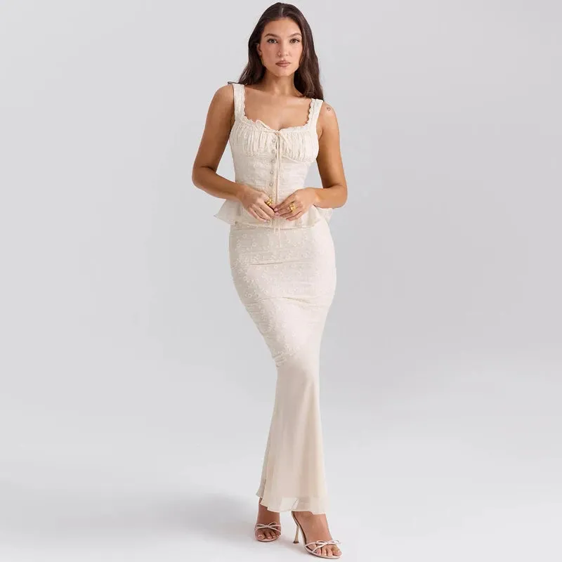 Aurora - Lace Peplum Maxi Dress
