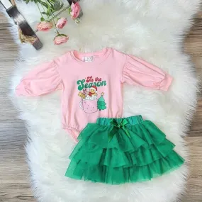 Baby Girl Tis the Season Green Tulle Skirt Set