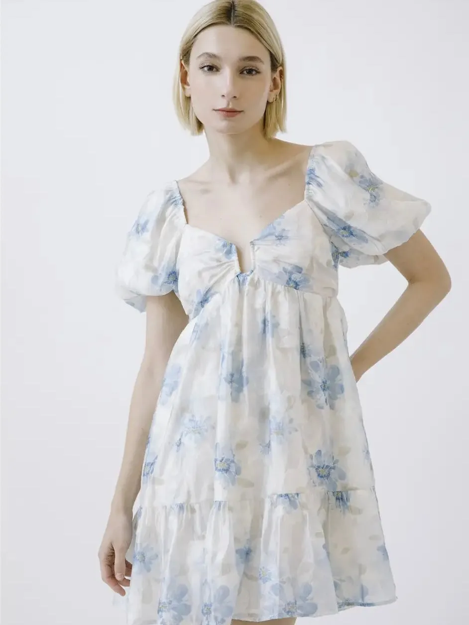 Babydoll Floral Puff Sleeve Mini Dress