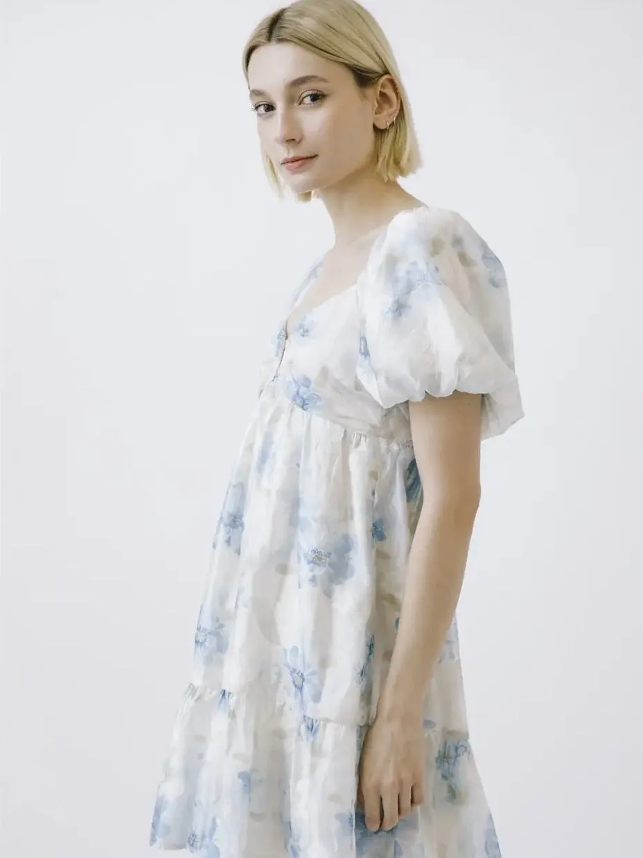 Babydoll Floral Puff Sleeve Mini Dress