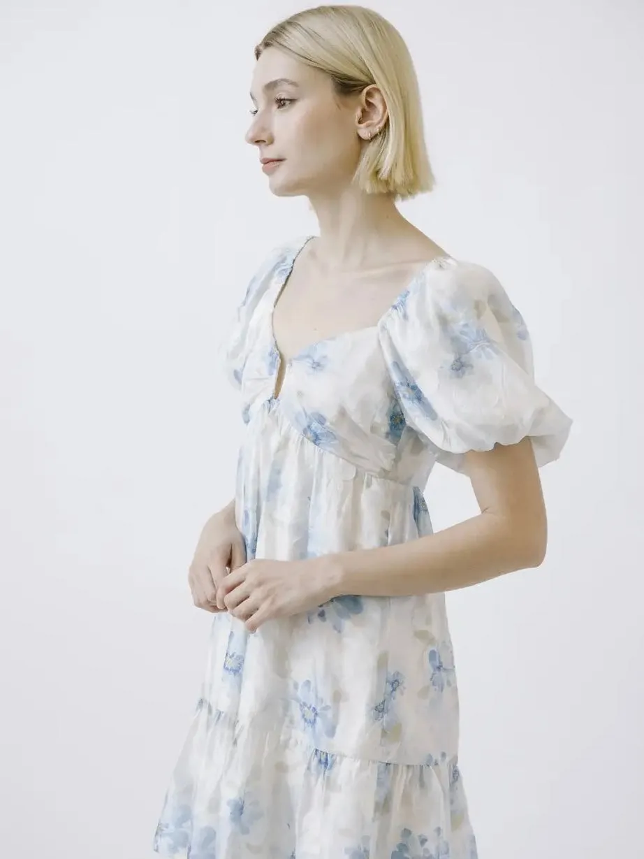 Babydoll Floral Puff Sleeve Mini Dress