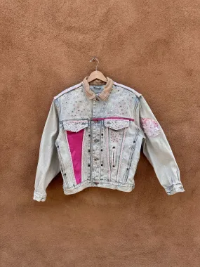 Bedazzled Pink Acid Wash Denim Jacket