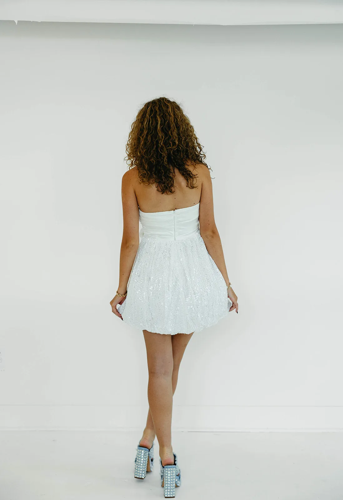 Been Wishing Sequin Dress - White