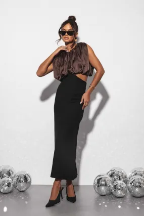 BLACK AND CHOCOLATE BROWN MIDI DRESS