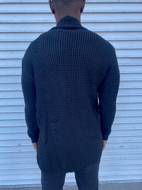 Black Distressed Cardigan