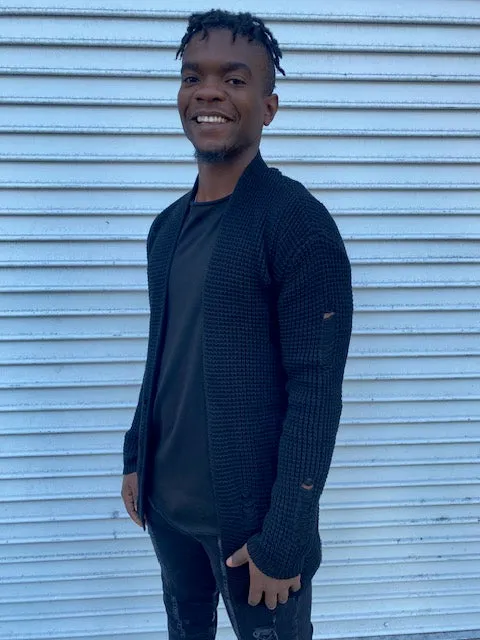 Black Distressed Cardigan