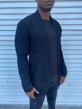 Black Distressed Cardigan