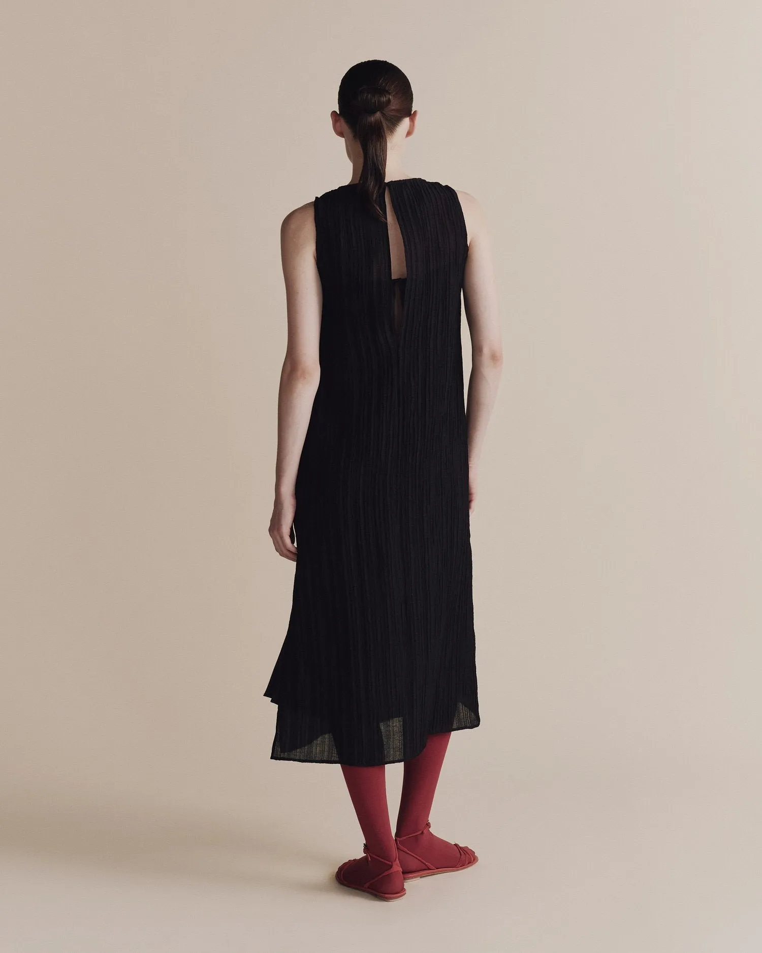 Black Pleated Midi Dress