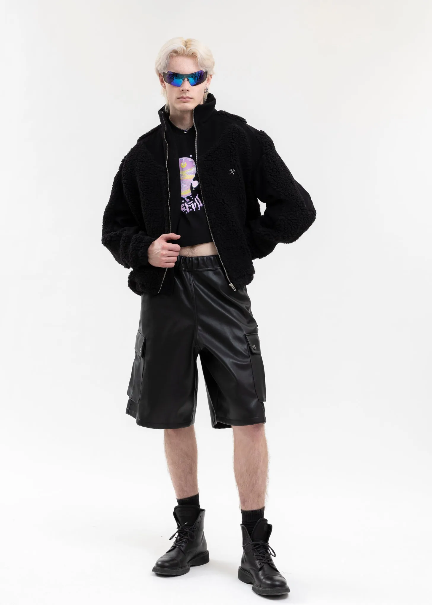 BLACK TWO-TONE FLEECE JACKET