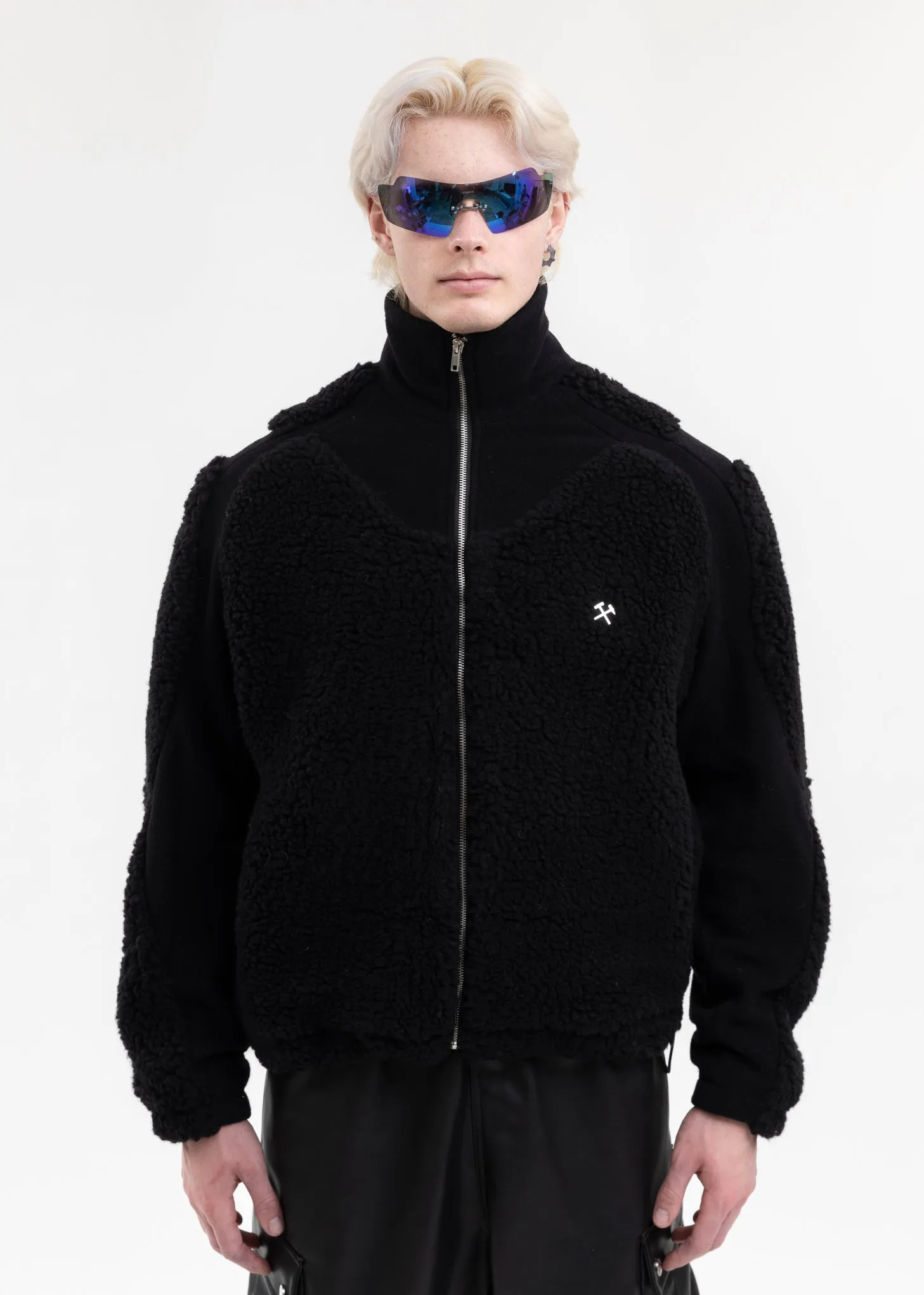 BLACK TWO-TONE FLEECE JACKET